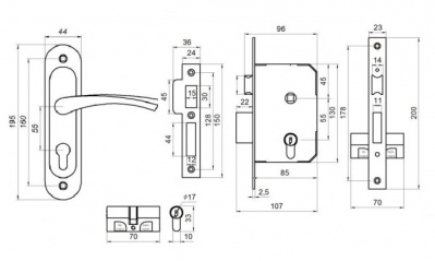 Замок врезной цил. ЗВ-7 медь  Омега_2