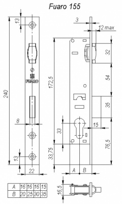 Корпус 155-35 CP узкопроф.замка с роликом (хром)