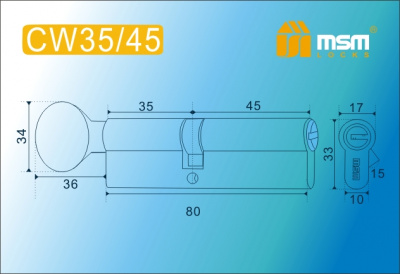 Цил.мех-зм MSM CW35в/45mm PB перфо.кл/верт. (Полированная латунь)2