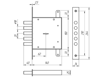 Замок врезной НПО 25-18 /Т-25 ф18 _2