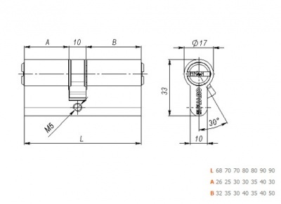 Цилиндр.мех-зм R600/70mm (30+10+30) BBP латунь 5кл._2