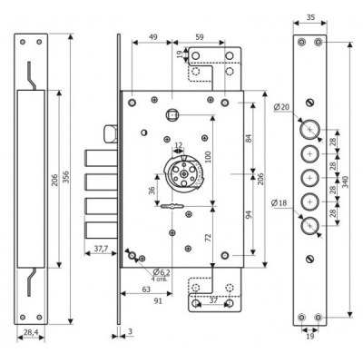 Замок врезной ГАРДИАН 2114 Т (5+1 ключа) прав._2