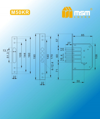 Замок врезной M50KR SN   с крестооб.кл. MSM	 2