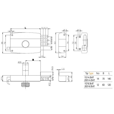 Замок накладной KALE 157/3МТ_2
