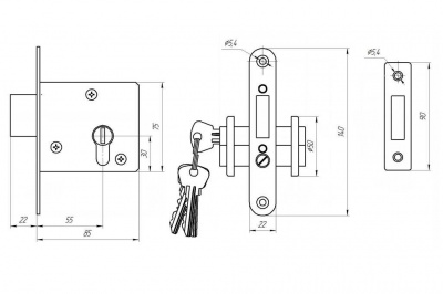 Замок врезной КМЗ  ЗВ 1 б/цил. Калуга_2