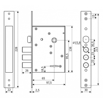 Замок врезной ГАРДИАН 3011 4кл. длинный ключ /123:136/