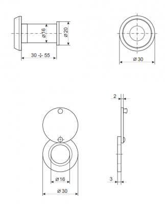 Глазок дверной Apecs 5116/30-55-G