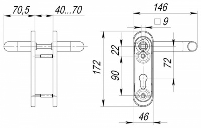 Ручка дверная DH-0433/GR NE (серая) с пружиной для замка (FL-0432, 0433, 0434), НЕЙЛОН_2
