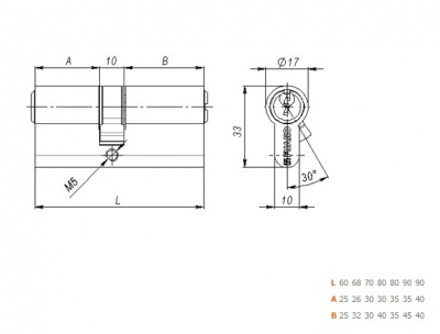 Цилиндр.мех-зм 100 ZA 70mm (30+10+30) CP хром 5кл._2
