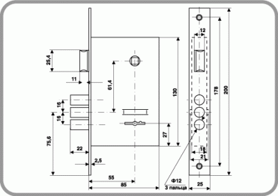 Замок врезной CLASS GSSМ 008 б/руч. и отв. планки_2