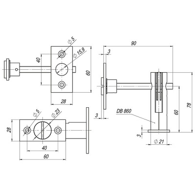 Задвижка торцевая TDB 860-24 CP (хром) 60мм _2